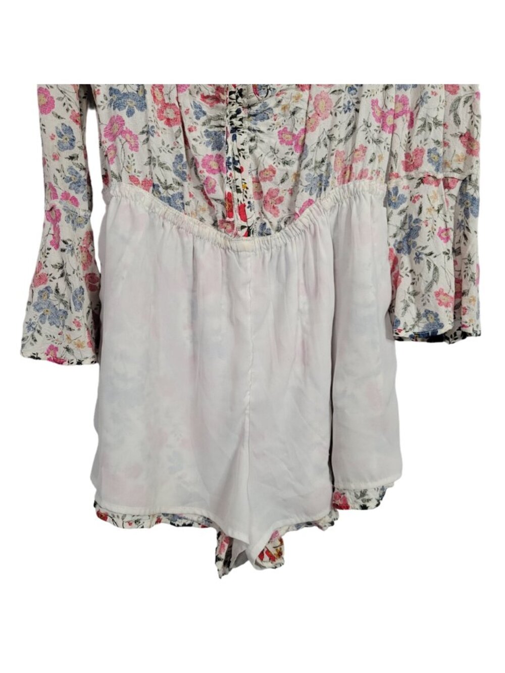 American Eagle Outfitters Size L Romper Floral Adjustable Neck Bell Sleeve Flowy - Picture 10 of 11